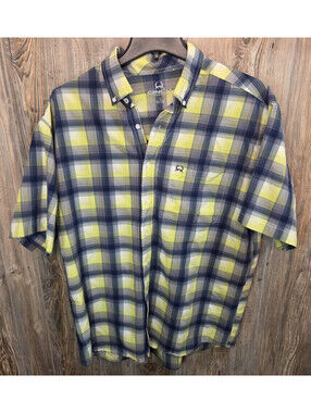 Cinch Western Button Shirt S/S Men Lrg Green Plaid Polyester